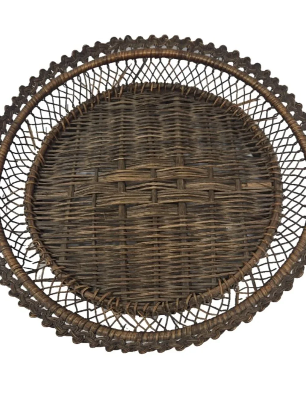 Antique Chinese Woven Bamboo Rattan Openwork Tray Basket Late Qing Republic 11